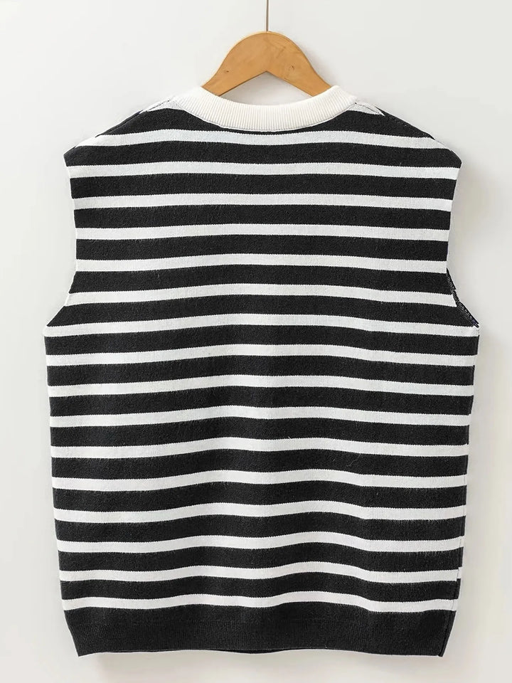 Bow Striped Round Neck Sweater Vest