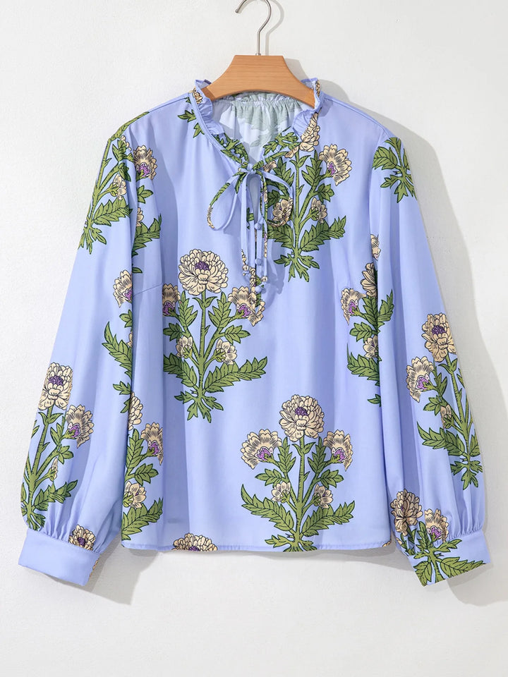 Floral Print Long Sleeve Tie Neck Blouse