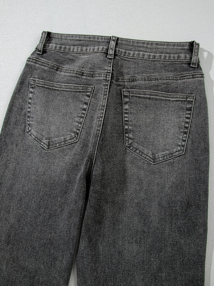 Raw Hem Unique Cuffs Straight High Rise Loose Jeans