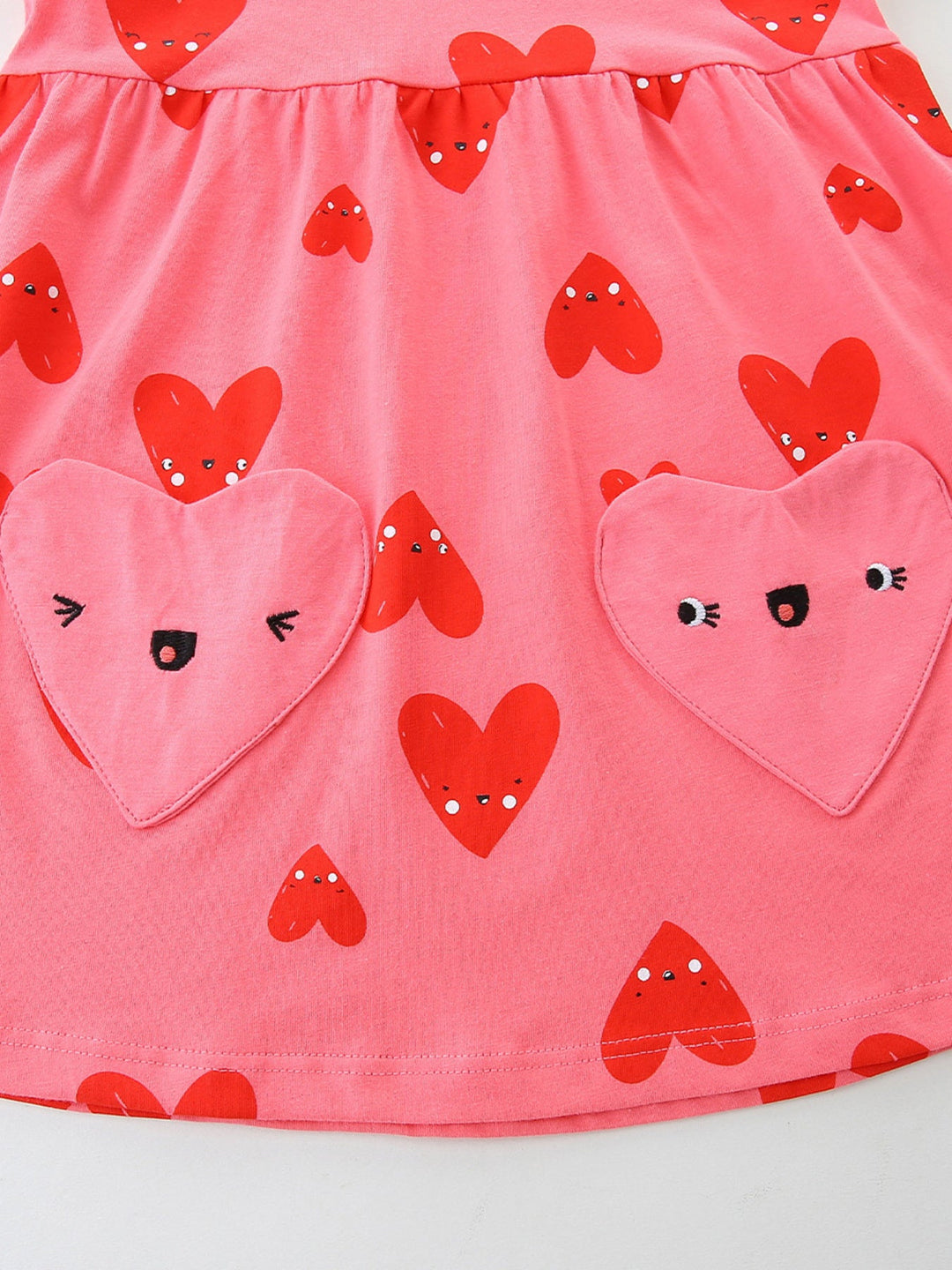 Children's Heart Print Pocket Detail Casual Dress