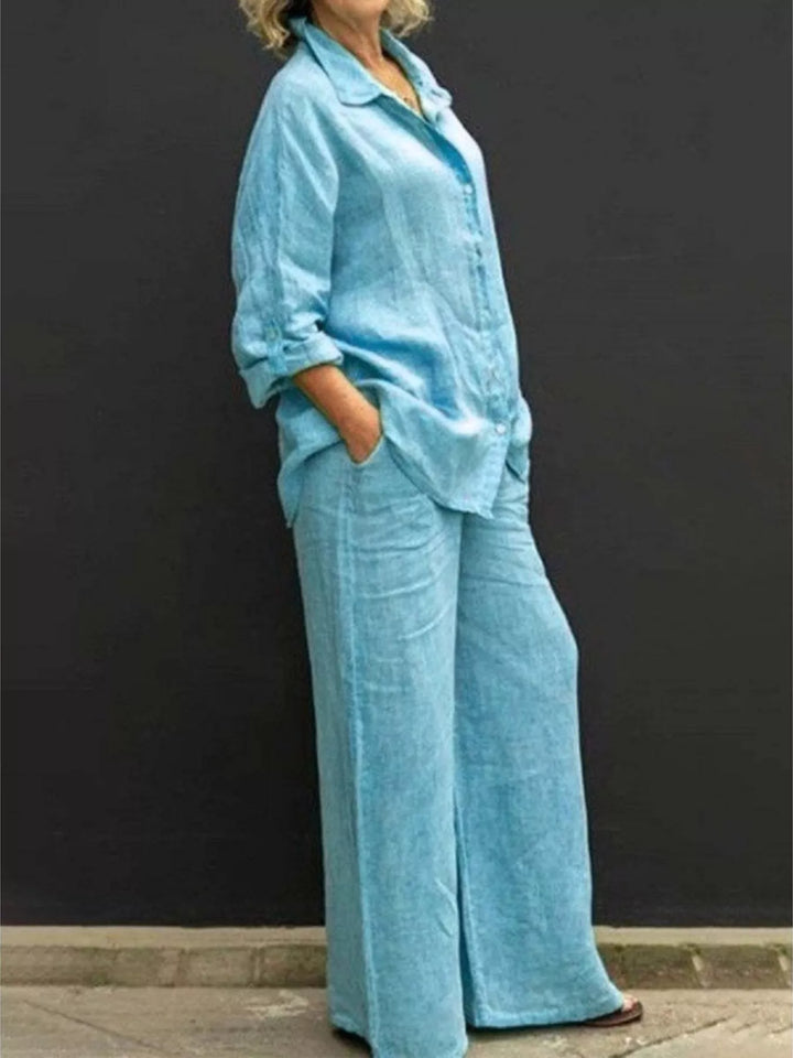 Full Size Long Sleeve Shirt and Pants Set Plus Size