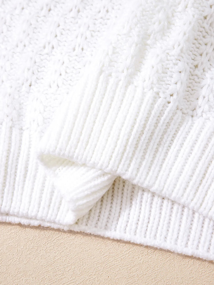 Textured Knit Ribbed Edge V Neck Loose Sweater