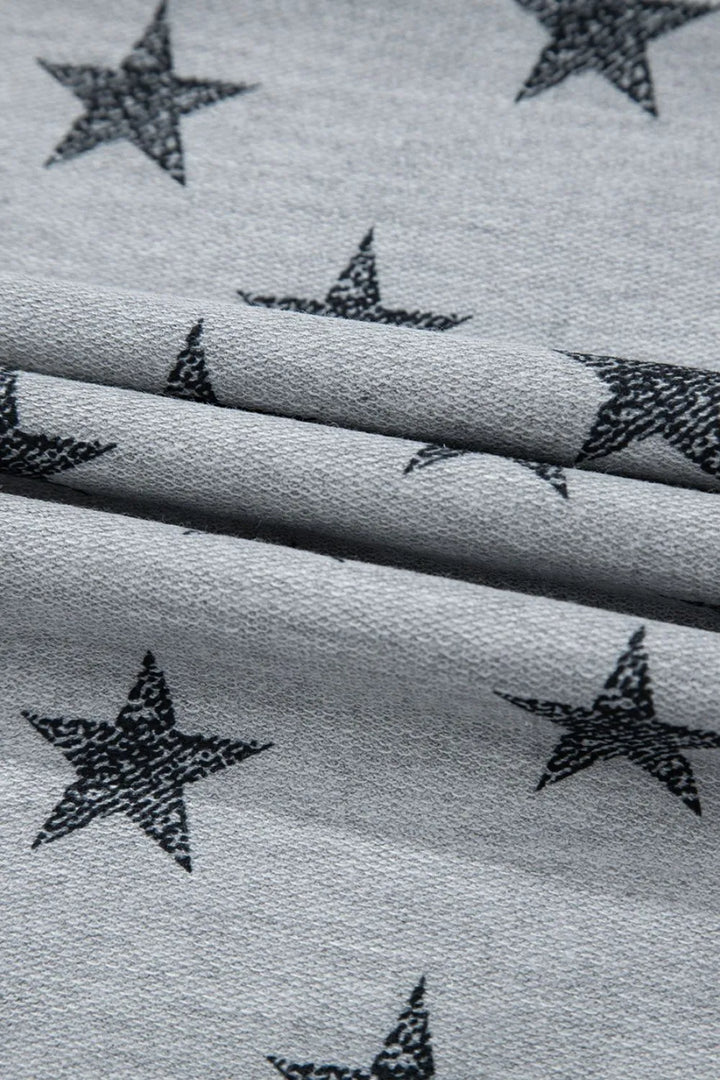 Star Print Tiered Ruffled Sleeve Crew Neck T Shirt