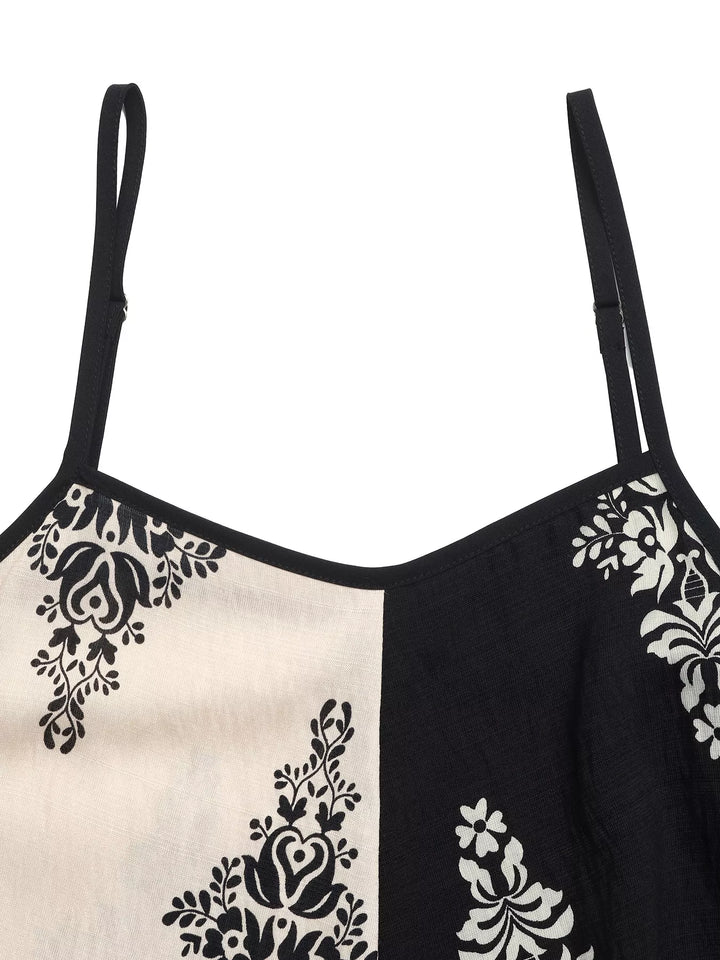 Color Block Floral Print Cami Dress