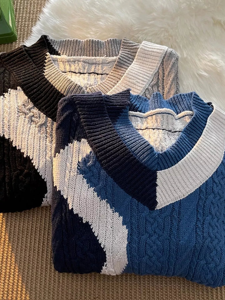 Men's Color Block V-Neck Knit Sweater