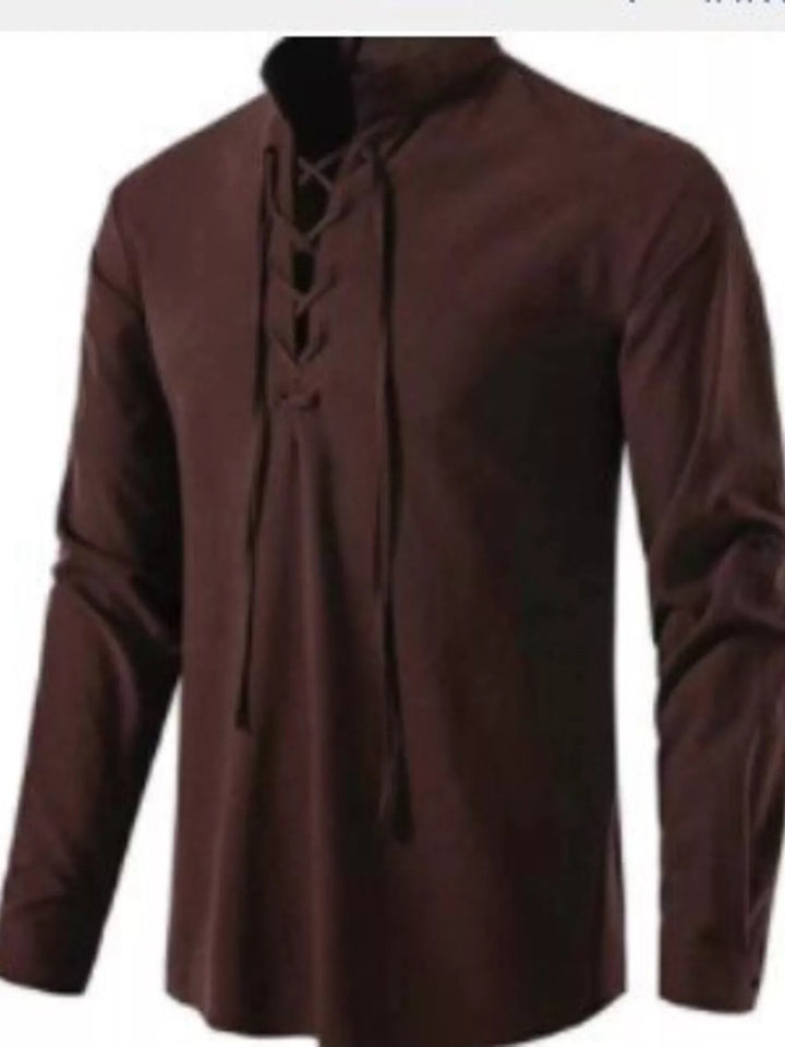 Men's Full Size Casual Lace-Up Long Sleeve Shirt Plus Size