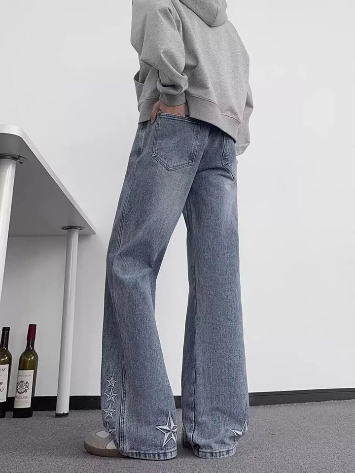 Men's Full Size Star Embroidered Flare Jeans Plus Size