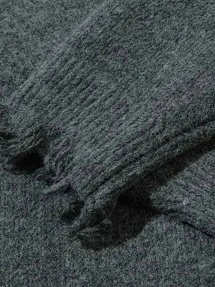 Men's Distressed Hem Half-Zip Sweater