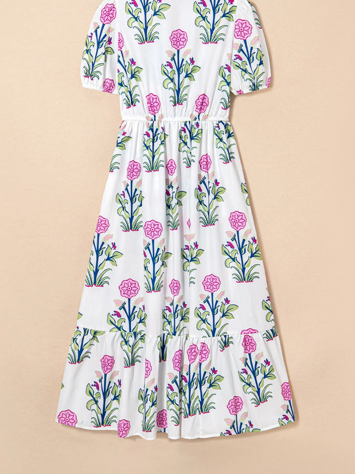 Printed Short Sleeve Midi Dress with Pockets