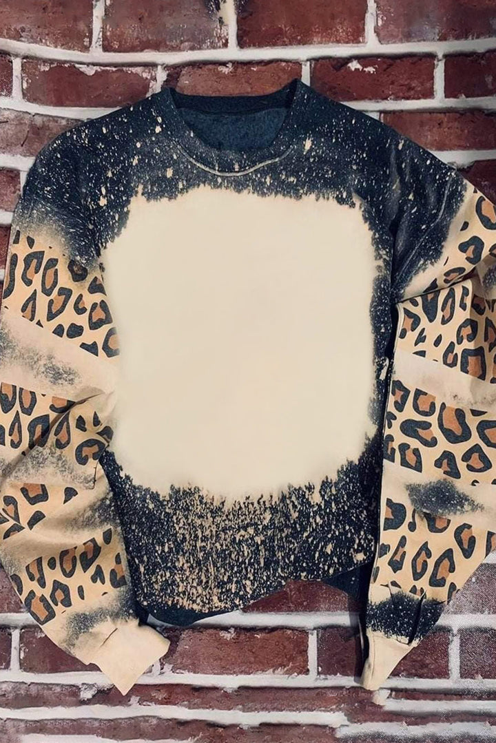 Sweat-shirt noir tie-dye à épaules tombantes et imprimé léopard
