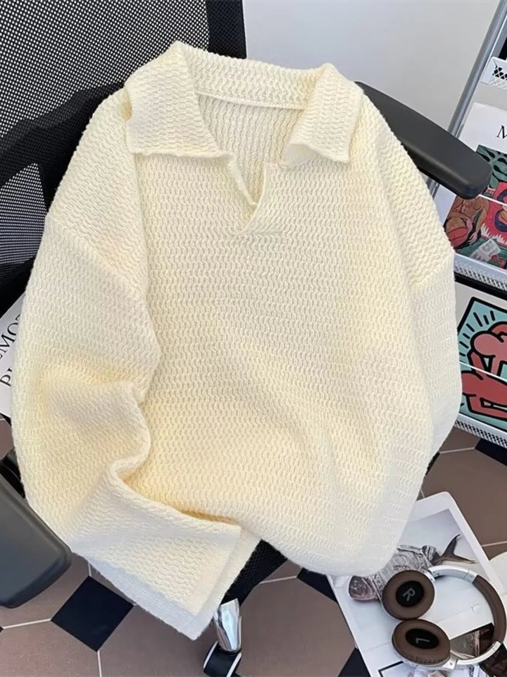 Men's Textured Knit Polo Collar Sweater