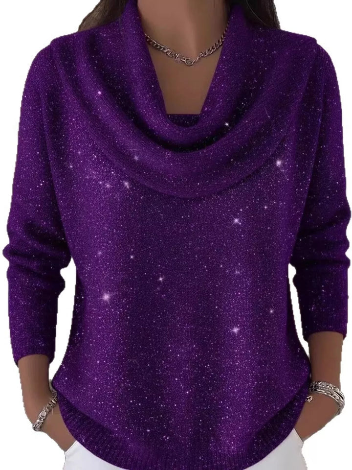 Full Size Glitter Cowl Neck Long Sleeve Sweater Plus Size