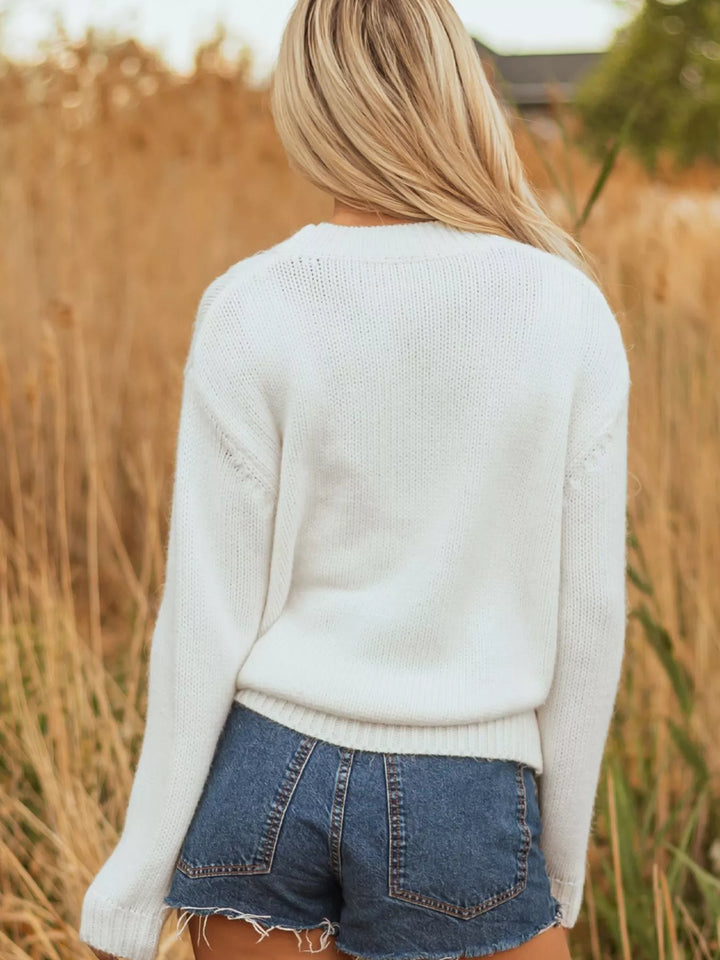 Embroidered Bow Boots Graphic Drop Shoulder Sweater