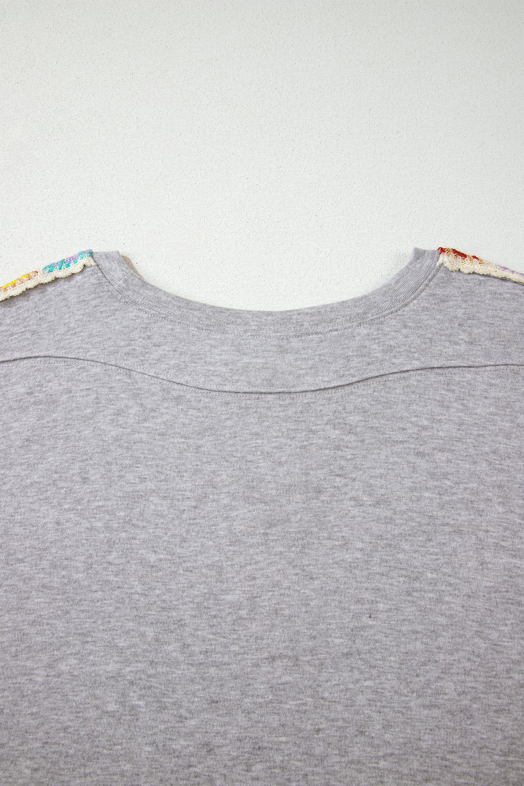 Light Grey Granny Square Crochet Detail Loose T Shirt