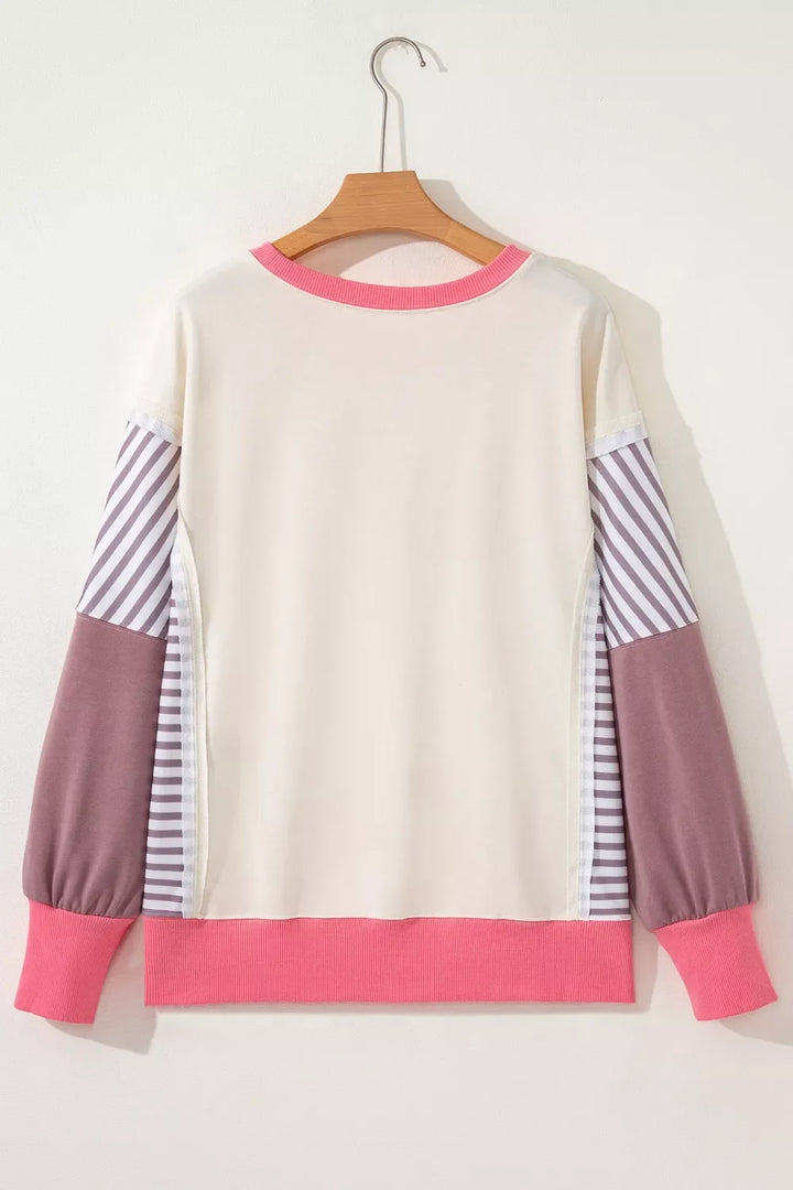 Color Block Striped Patchwork Dolman Slit Sweatshirt