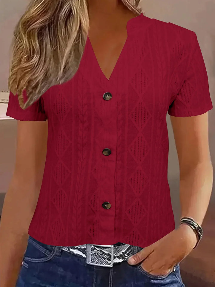 Textured Notched Short Sleeve Blouse