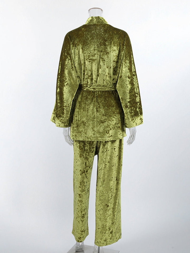Velvet Tie Waist Top and Pants Set