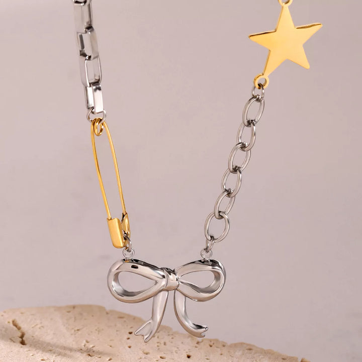 Two-Tone Bow Star Necklace
