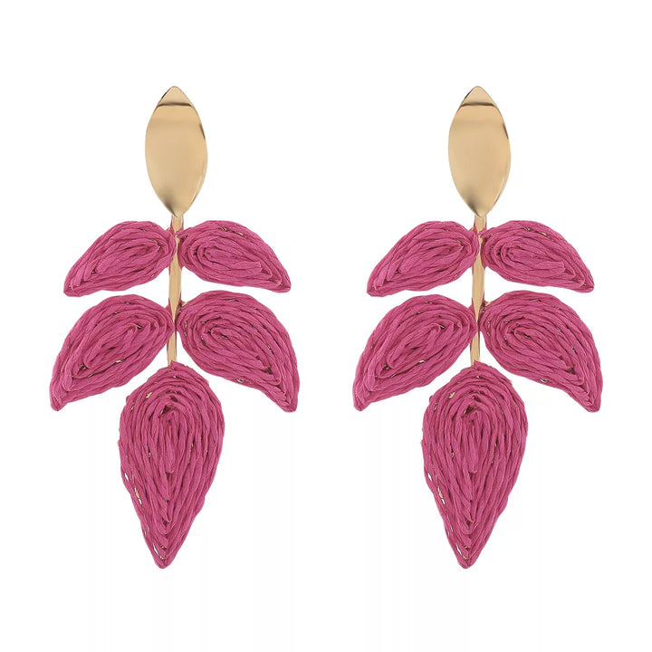 Rattan Woven Leaf Dangle Earrings
