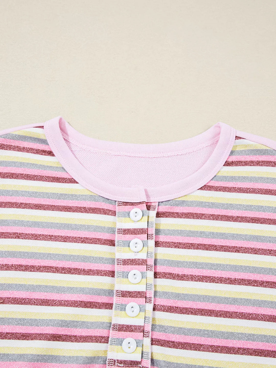 Exposed Seam Color Block Striped Patchwork Loose Henley Sweatshirt