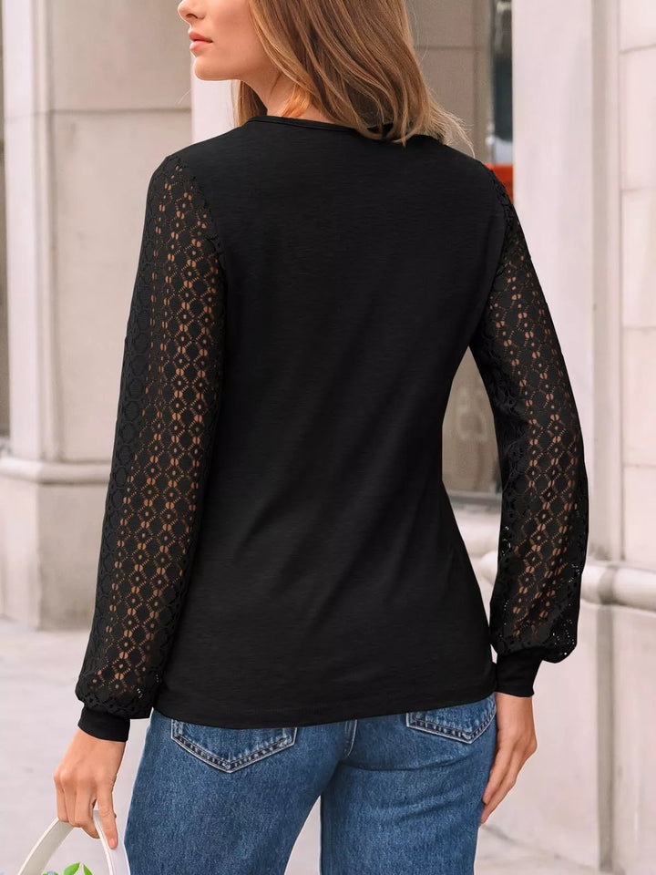 Lace Sleeve Crew Neck T-Shirt