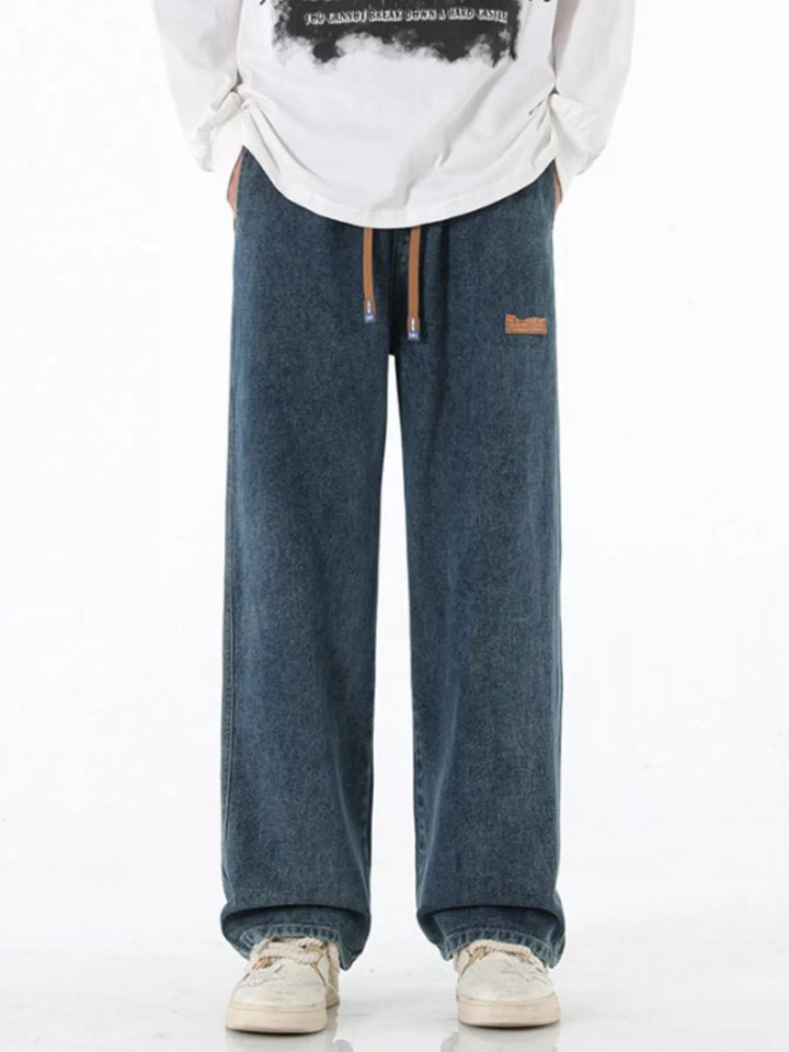 Men's Full Size Wide Leg Drawstring Jeans