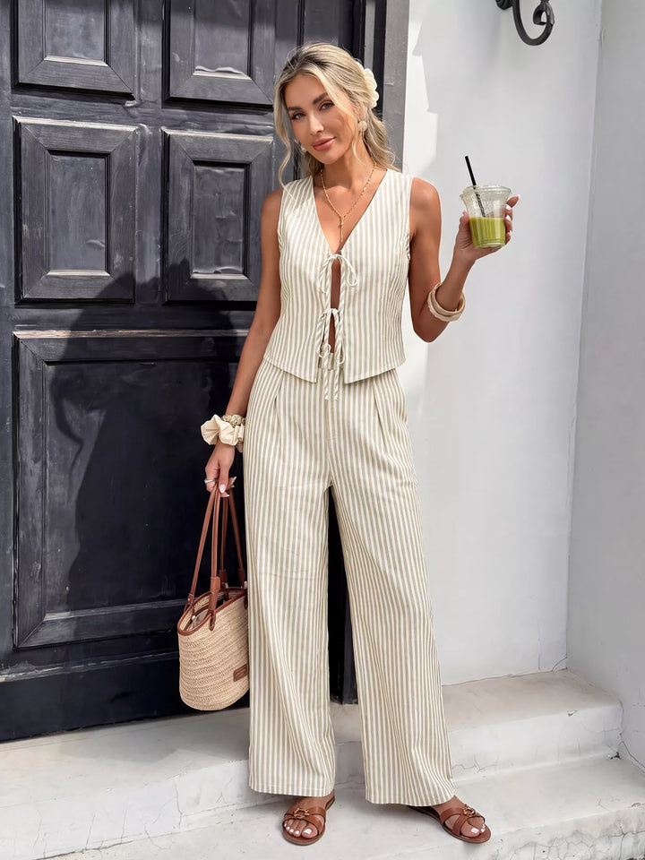 Striped Vest & Wide Leg Pants Set