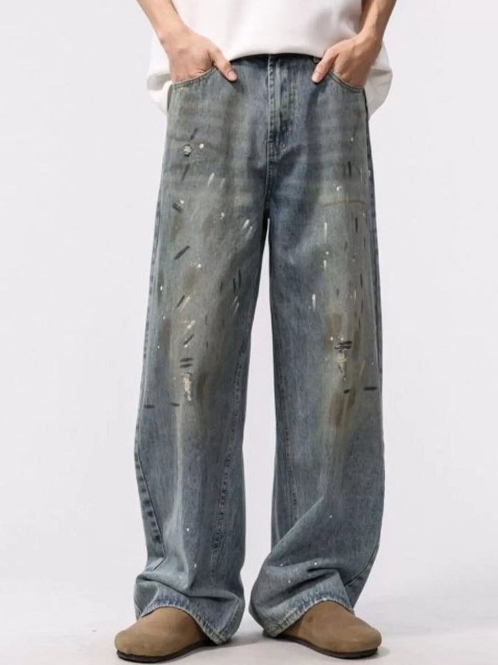 Men's Wide Leg Washed Jeans