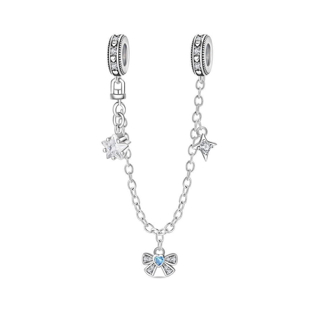 Blue Oil-drip Plated Silver Bow Bracelet And Necklace With Beads