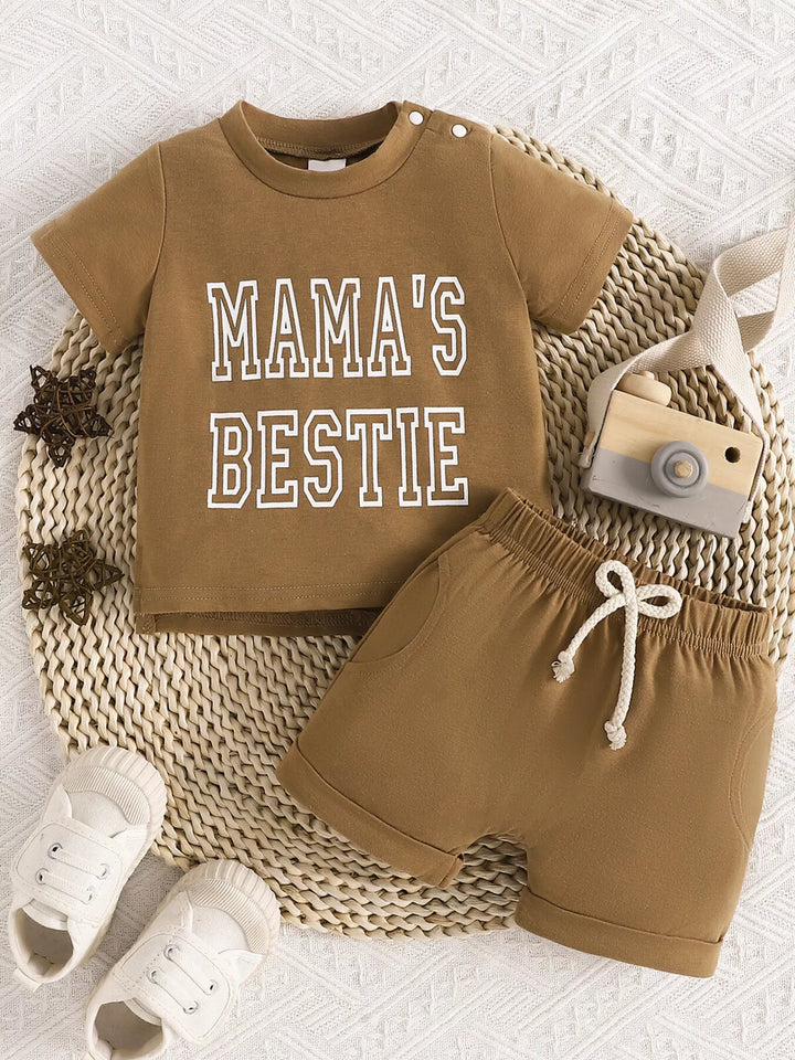 Children's Letter Round Neck Tee and Shorts Set