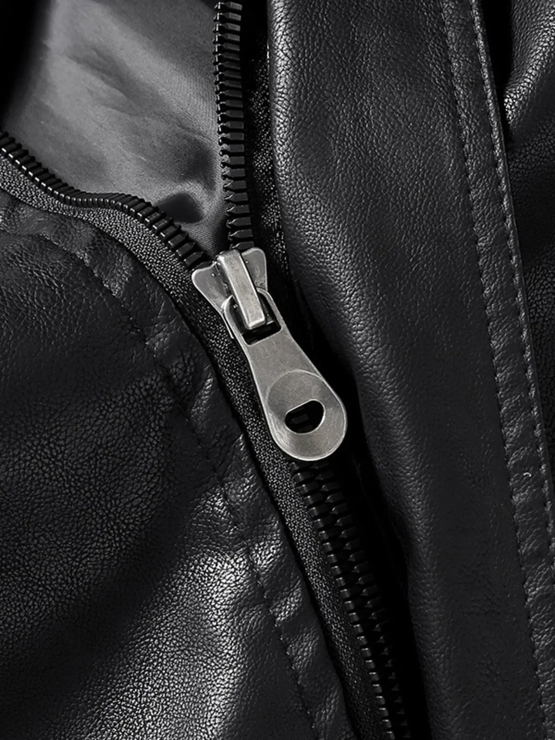 Men's Zip Up Long Sleeve Leather Jacket