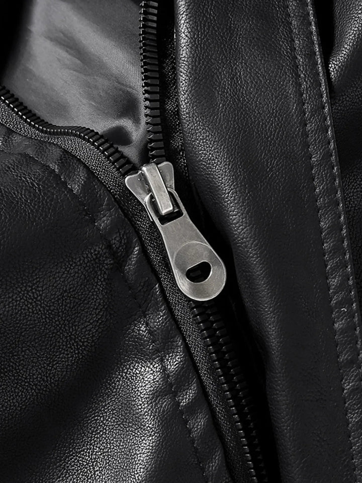 Men's Zip Up Long Sleeve Leather Jacket
