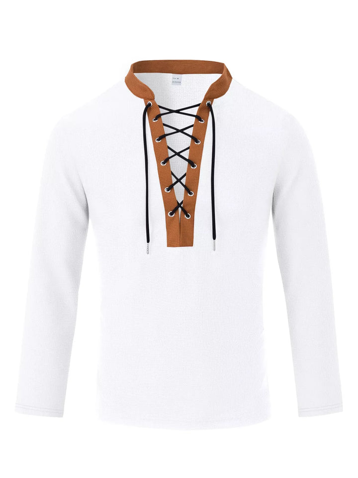 Men's Full Size Vintage Lace-Up Long Sleeve T-Shirt Plus Size
