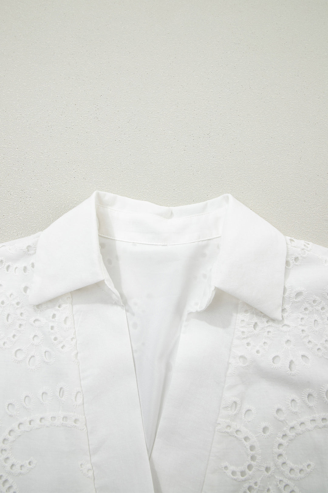 White Solid Color Eyelet Embroidered T Shirt Mini Dress