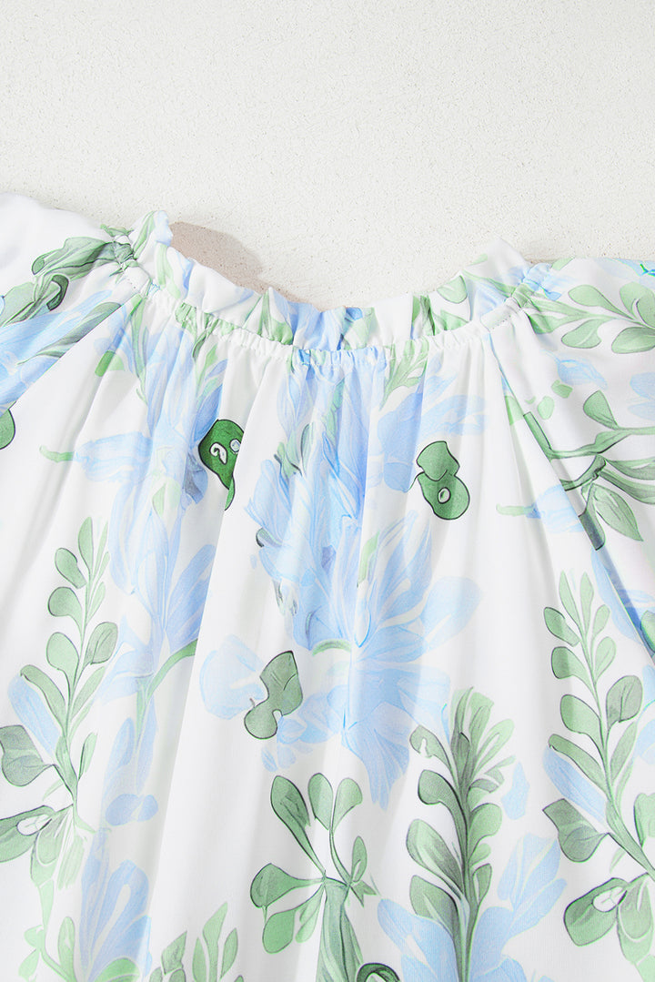 Mini-robe à manches courtes superposées et à bordures contrastées bleu ciel