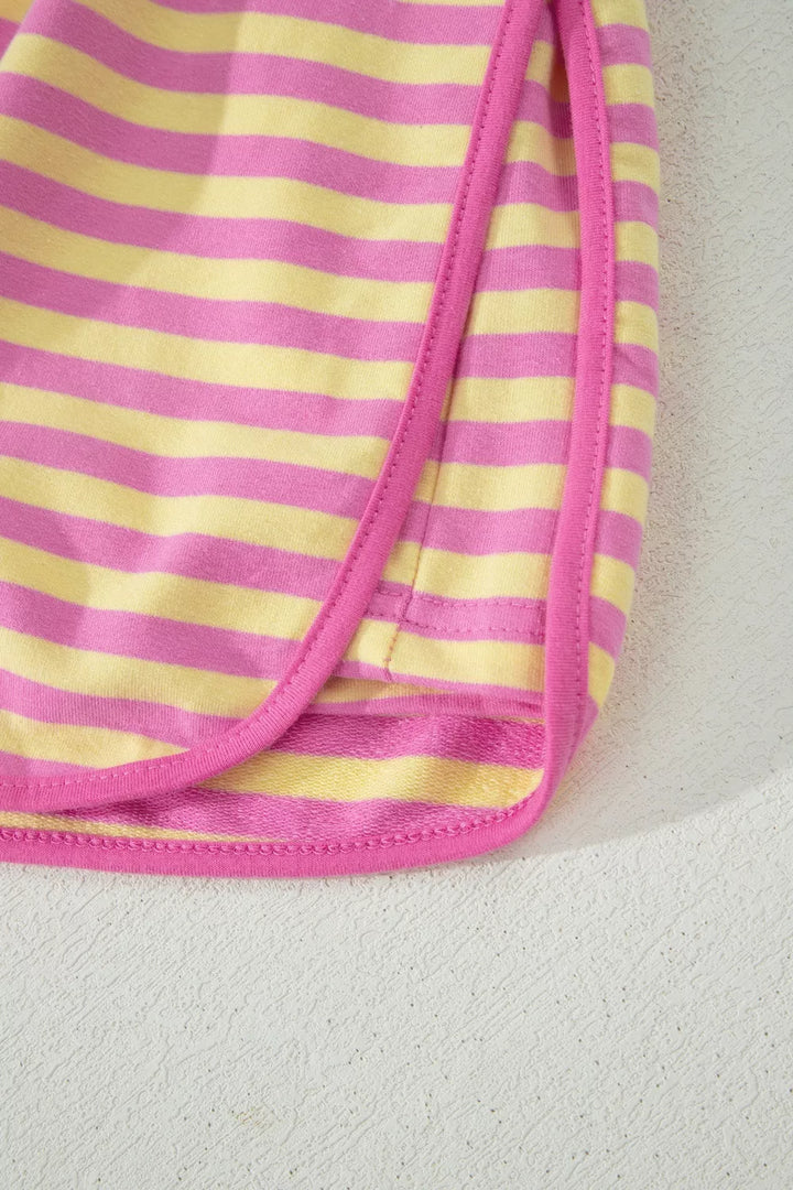 Striped Round Neck Tee and Shorts Casual Set