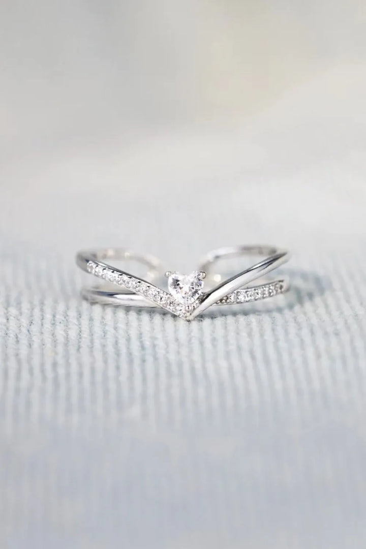 925 Sterling silver Inlaid Zircon Heart Open Ring