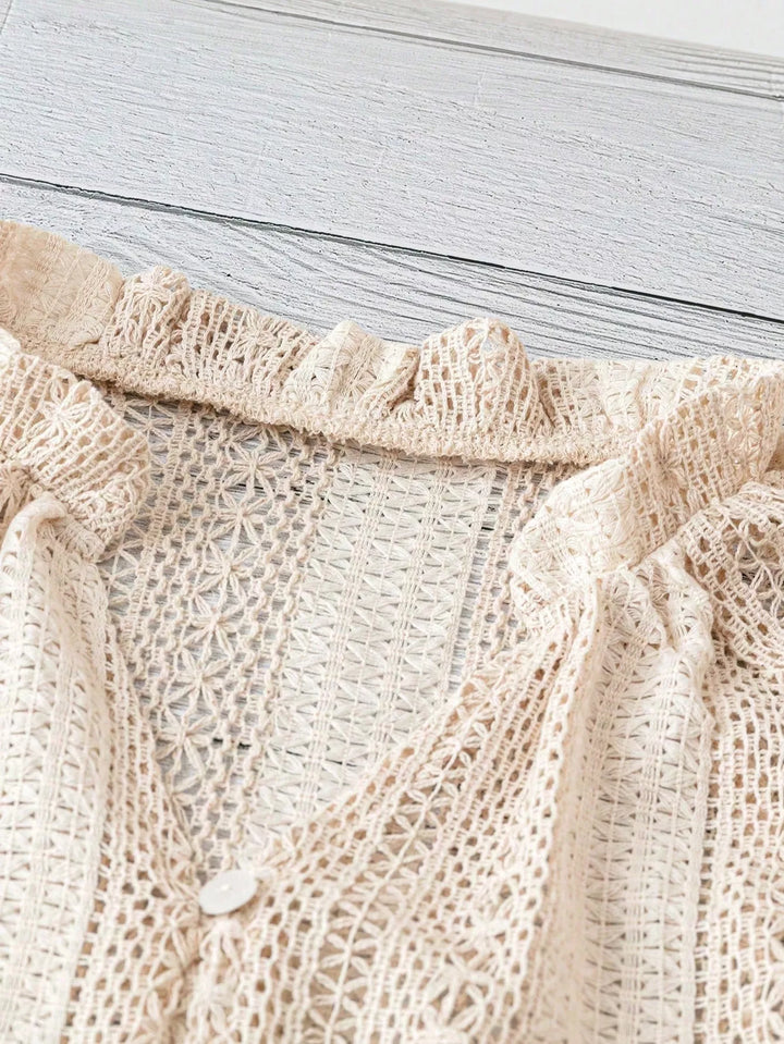 Lace Notched Long Sleeve Shirt
