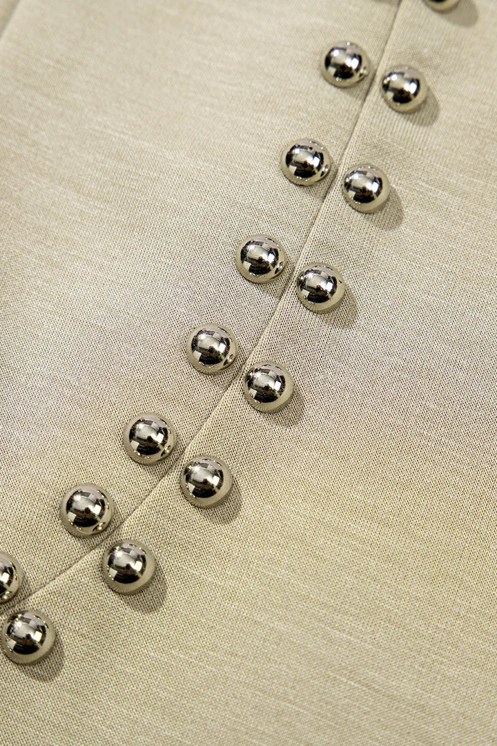 Studded Cap Sleeve Round Neck T Shirt