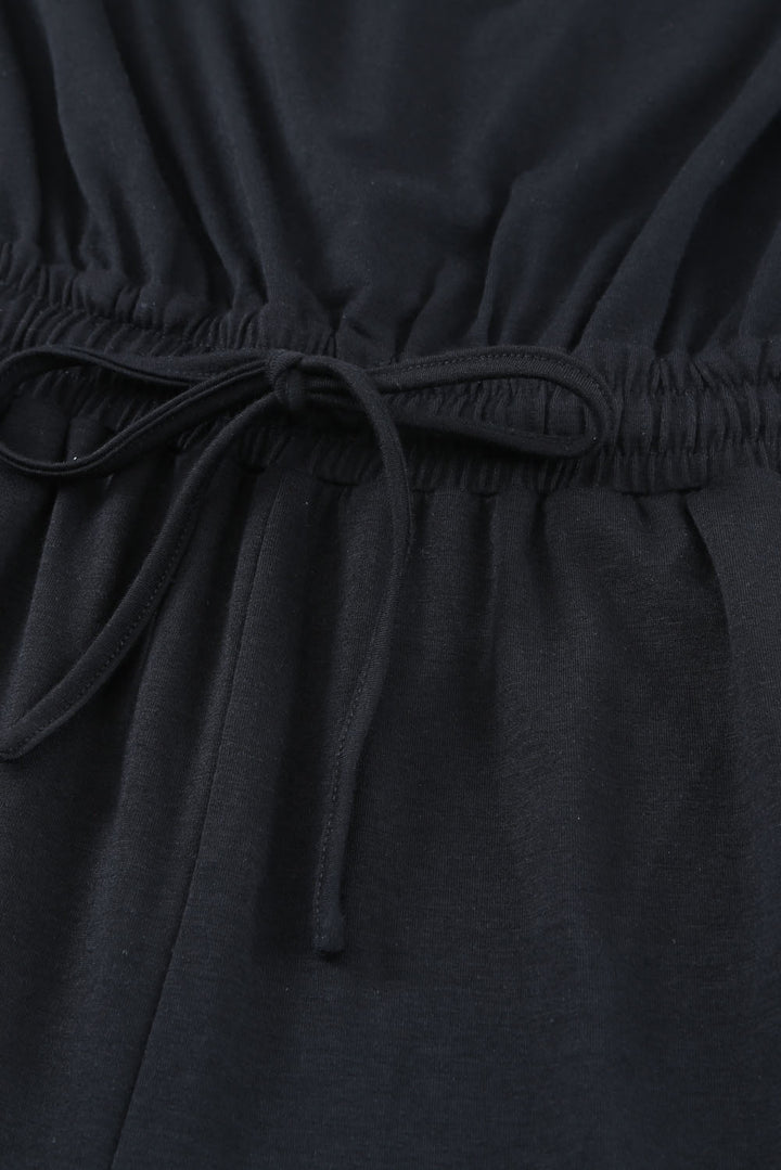 Black Drawstring Waist Spaghetti Straps Jumpsuit
