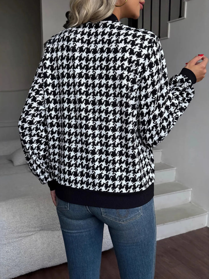 Zip Up Houndstooth Pattern Jacket