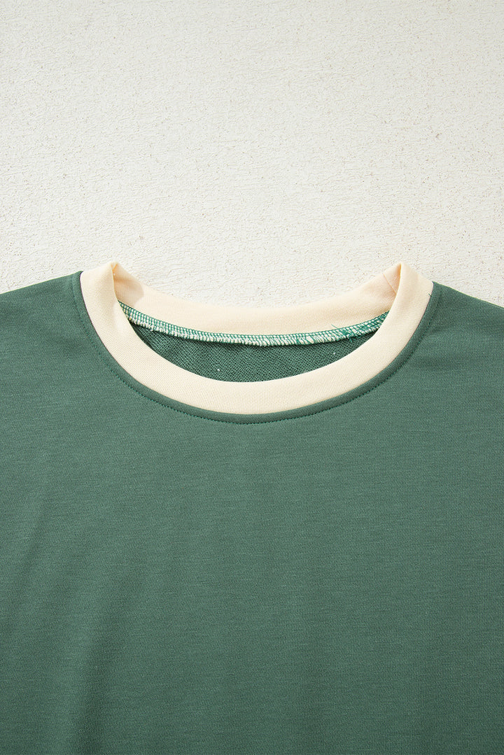 Mist Green 2pcs Color Block Pullover Loose Pant Set