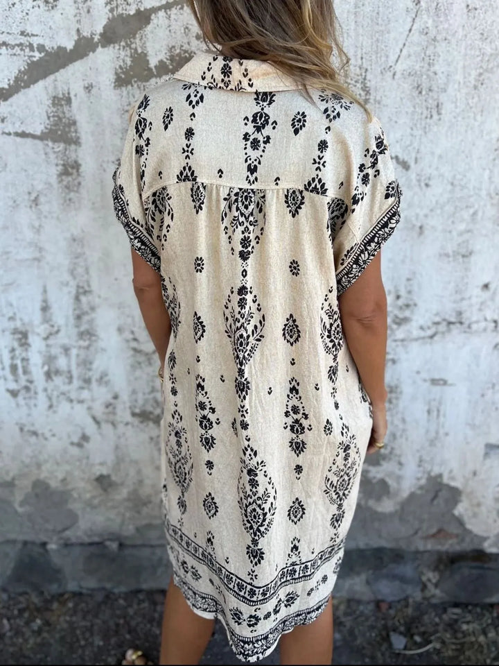 Full Size Printed Short Sleeve Button-Up Shirt Dress Plus Size