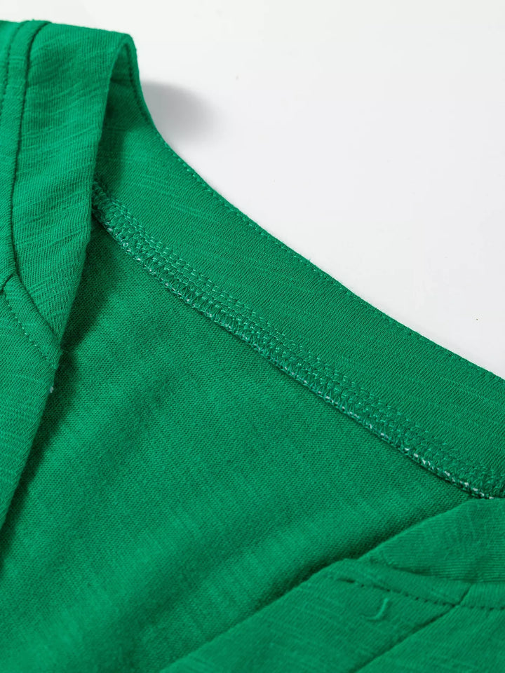 Solid Color Button V Neck Long Sleeve Top
