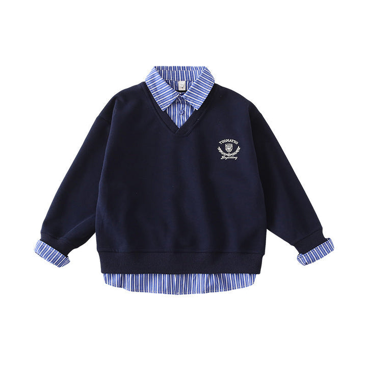 Kids FallWinter Patchwork Polo-Neck Sweater Heavyweight Coordinating Parent-ChildSibling Matching Sets For Boys And Girls