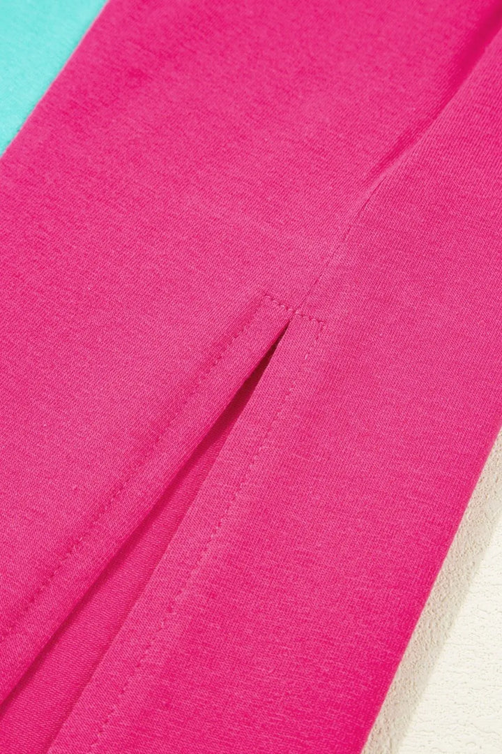 Frill Color Block Crew Neck Loose Fit T Shirt