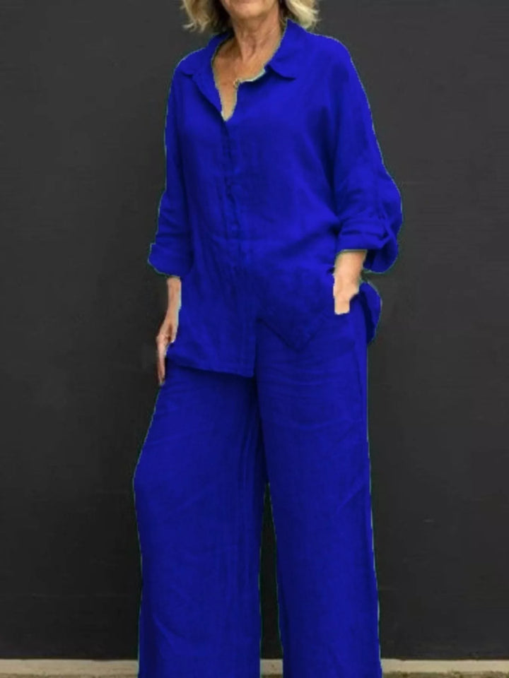 Full Size Long Sleeve Shirt and Pants Set Plus Size