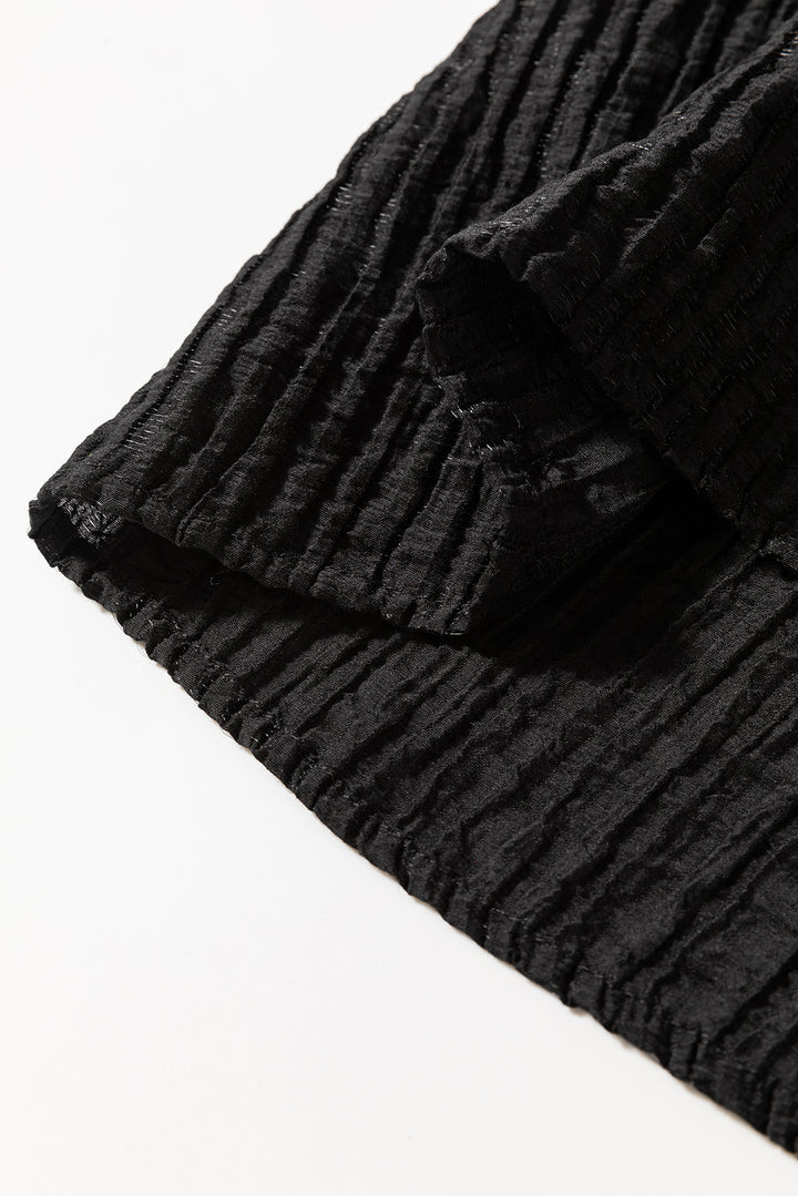 Haut fluide noir à col carré et manches courtes à volants, motif floral au crochet, grande taille