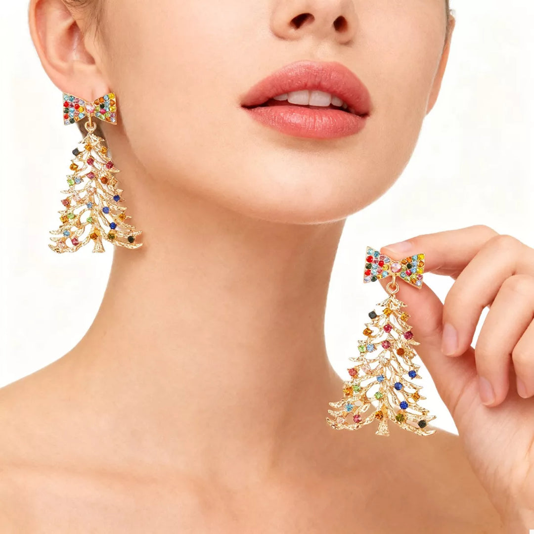 Christmas Tree Bow Drop Earrings