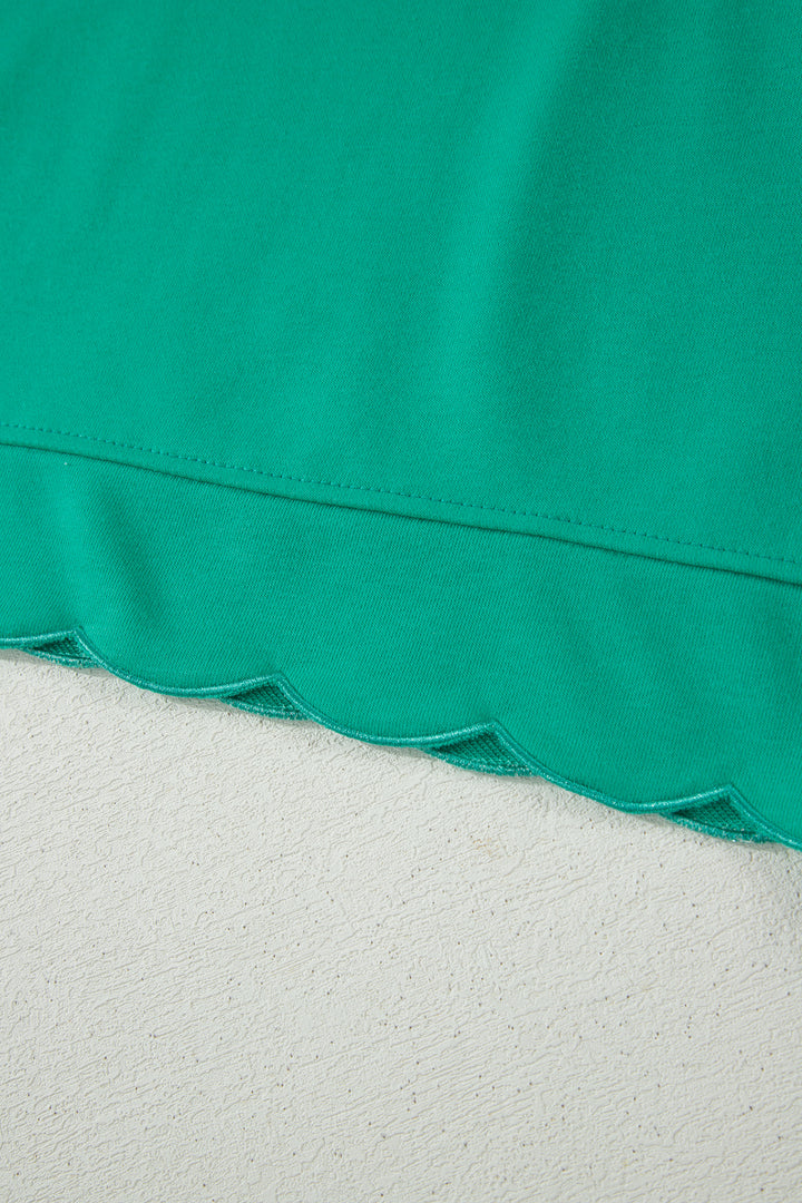 Sea Green Solid Color Snap Button Polo Collar Short Sleeve Scallop Hem Mini Dress